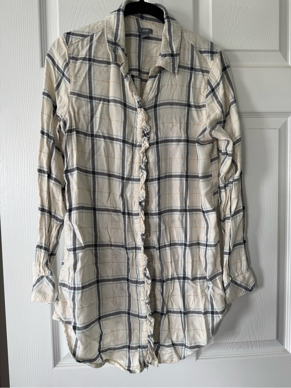 Aerie Light Cream Plaid Button-Up Shirt